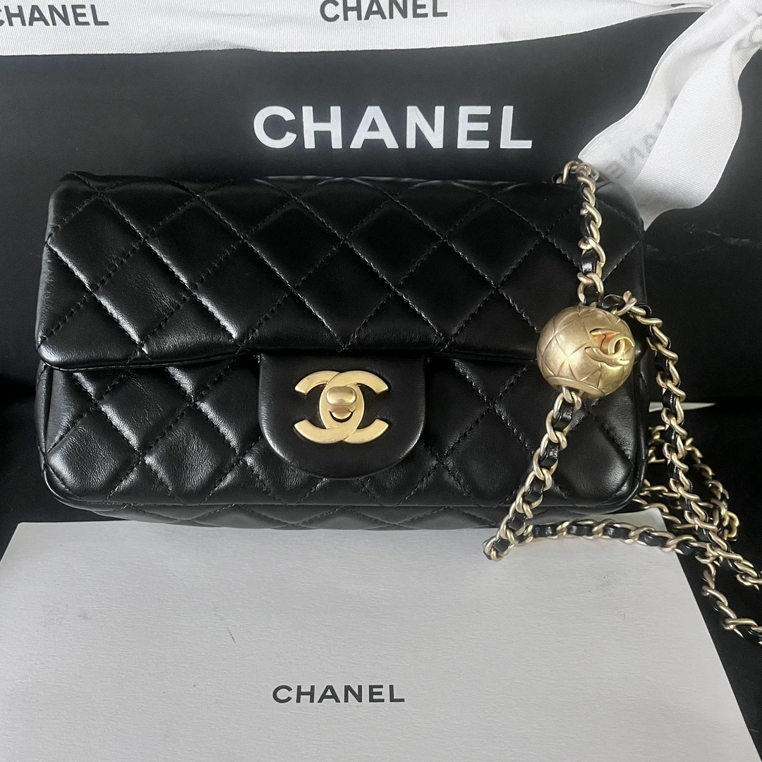 95新 Chanel/香奈儿 黑金金球大mini cf