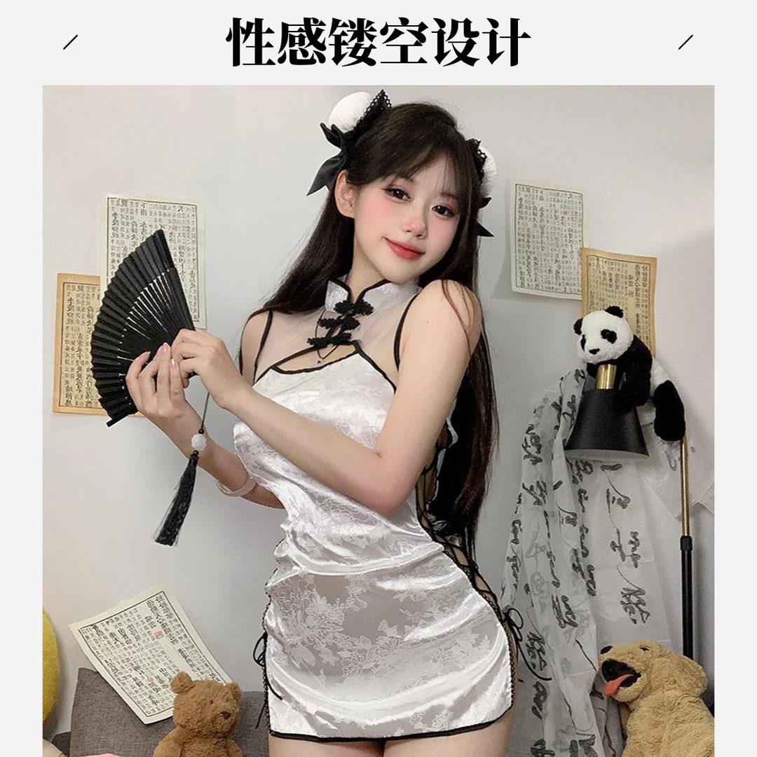 新款性感包臀显瘦紧身万圣节cos复古刺绣露背裙中国风旗袍包臀裙