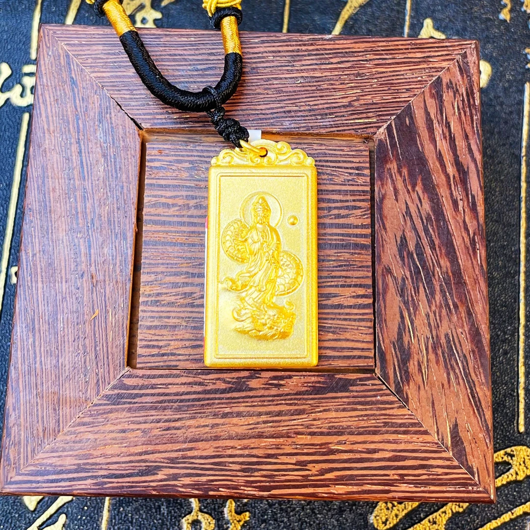 999包金工艺普度众生观音吊坠古法挂坠守护神双面雕刻