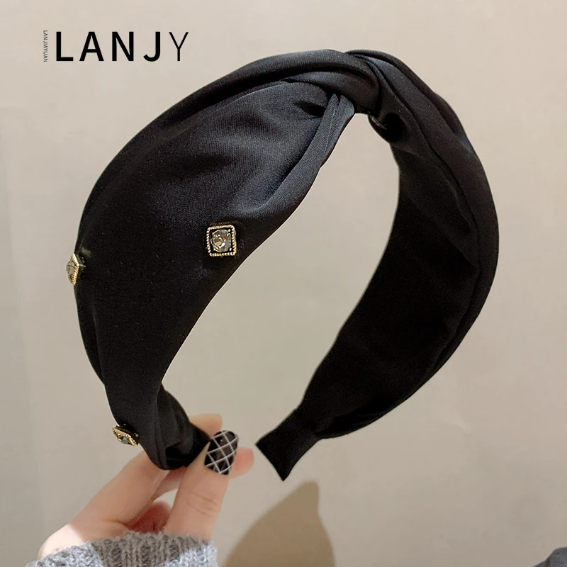 2024新款漂亮网红丝绒气质时尚百搭黑色法式简约宽边头箍缎面头饰