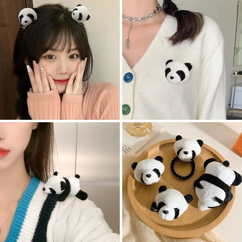 卡通熊猫发箍头饰毛绒布偶胸针发圈鸭嘴夹网红超萌头绳头箍发夹女