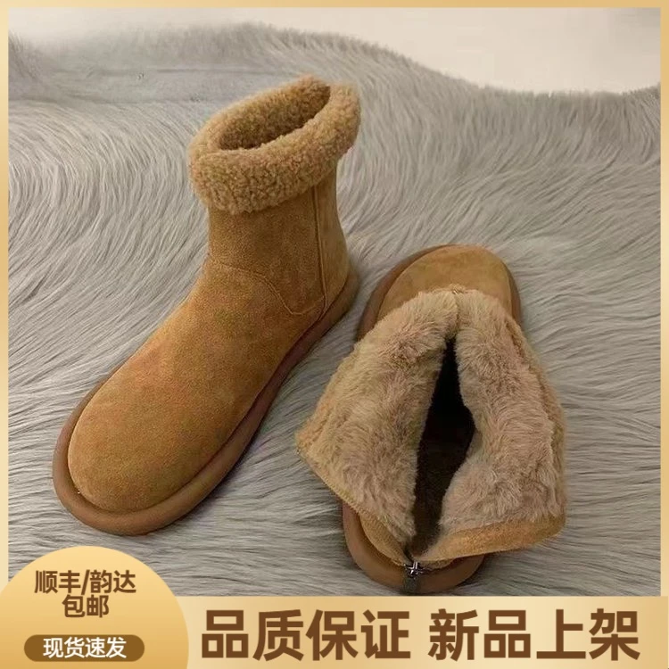 雪地靴女冬2023年冬季新款森系复古加绒棉鞋子平底丑萌毛毛短靴XP