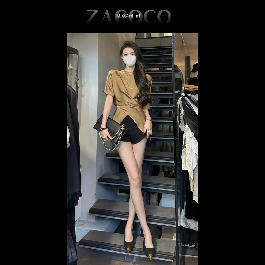 【ZACOCO】御姐风设计感不规则交叉下摆气质显瘦衬衫795