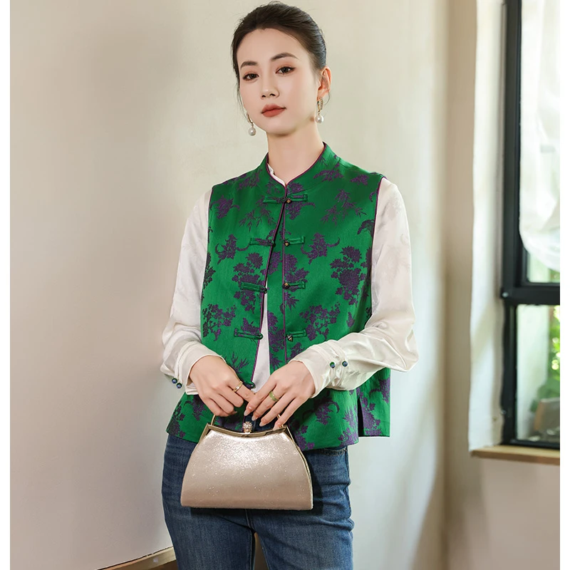 新中式复古马甲女2025新款中国风立领民族风提花新中式新中式马甲
