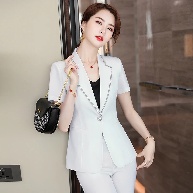 夏季小西服外套女春夏短袖职业女装套裙时尚通勤正装前台工作服女