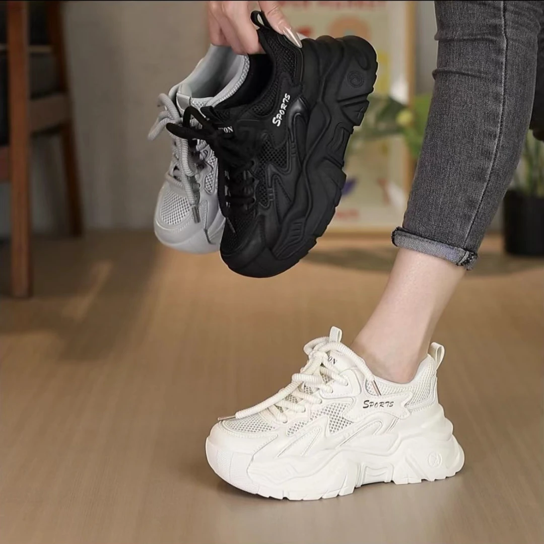 Z网面增高5cm 厚底老爹鞋女夏季新款网红百搭内增高透气镂空ins