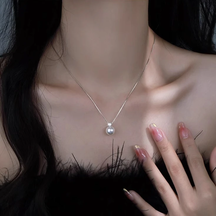 坠链均925银 戴妃珍珠项链施家珍珠高级锁骨链单颗珍珠2025年新款