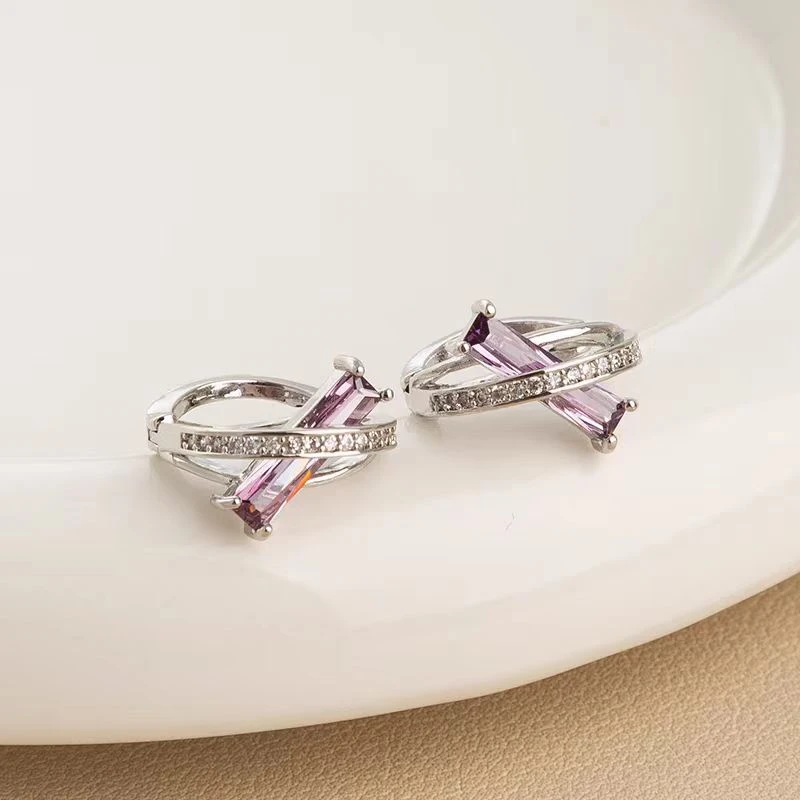 铜合金仿水晶耳饰 个性紫色少女彩色ins精致镶耳饰耳环耳钉297