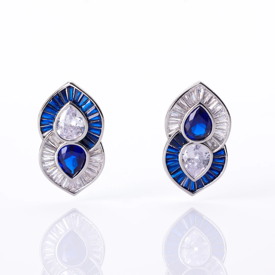 「夕蓝」水滴系列耳钉微镶满锆奢华气质走秀晚宴礼服耳环8015