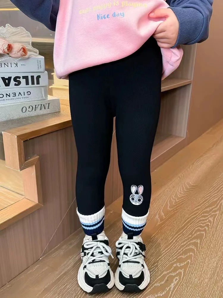 女童加绒弹力打底裤秋冬保暖舒适卡通图案儿童裤子