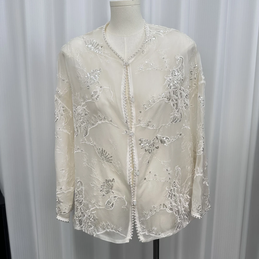 【辣妈姐妹】串珠孔雀亮片中袖淑女外搭8209