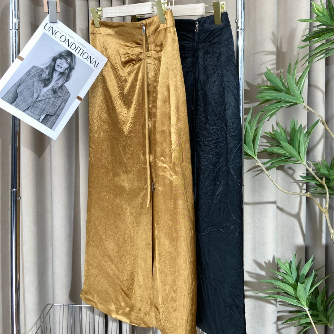 【辣妈姐妹】高定褶皱工艺前拉链开叉半身裙6043