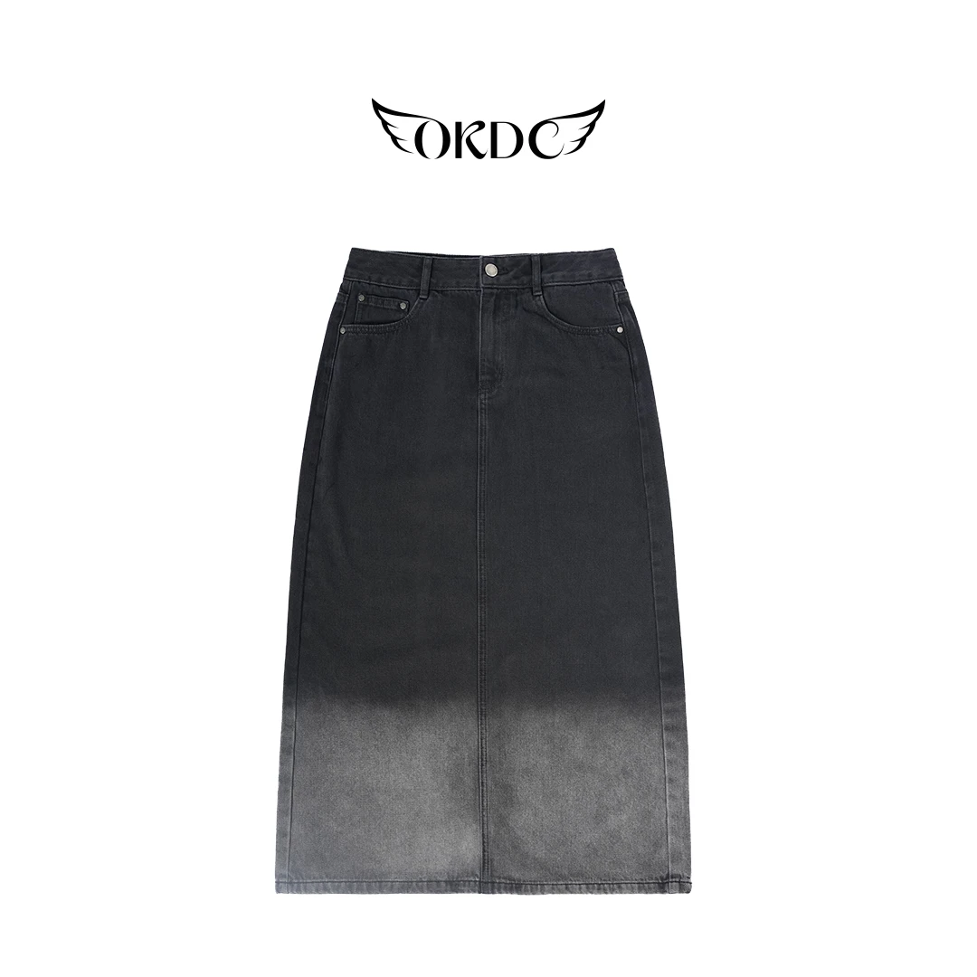 【辣妈姐妹】简约百搭款渐变牛仔中裙 U0139