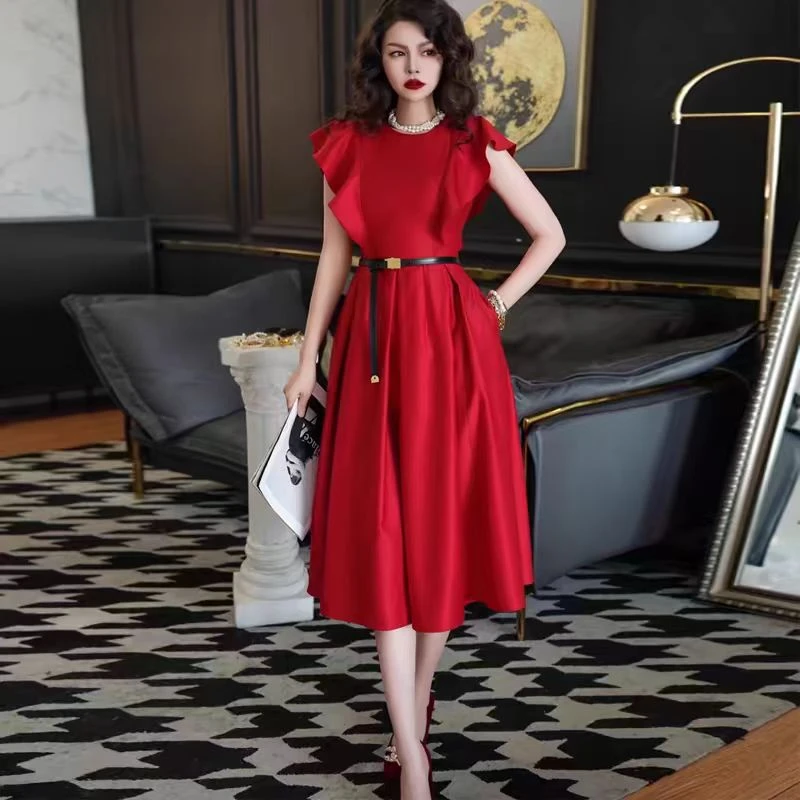 法式超好看宴会连衣裙女装新款轻奢气场强大夏季订婚新娘礼服裙