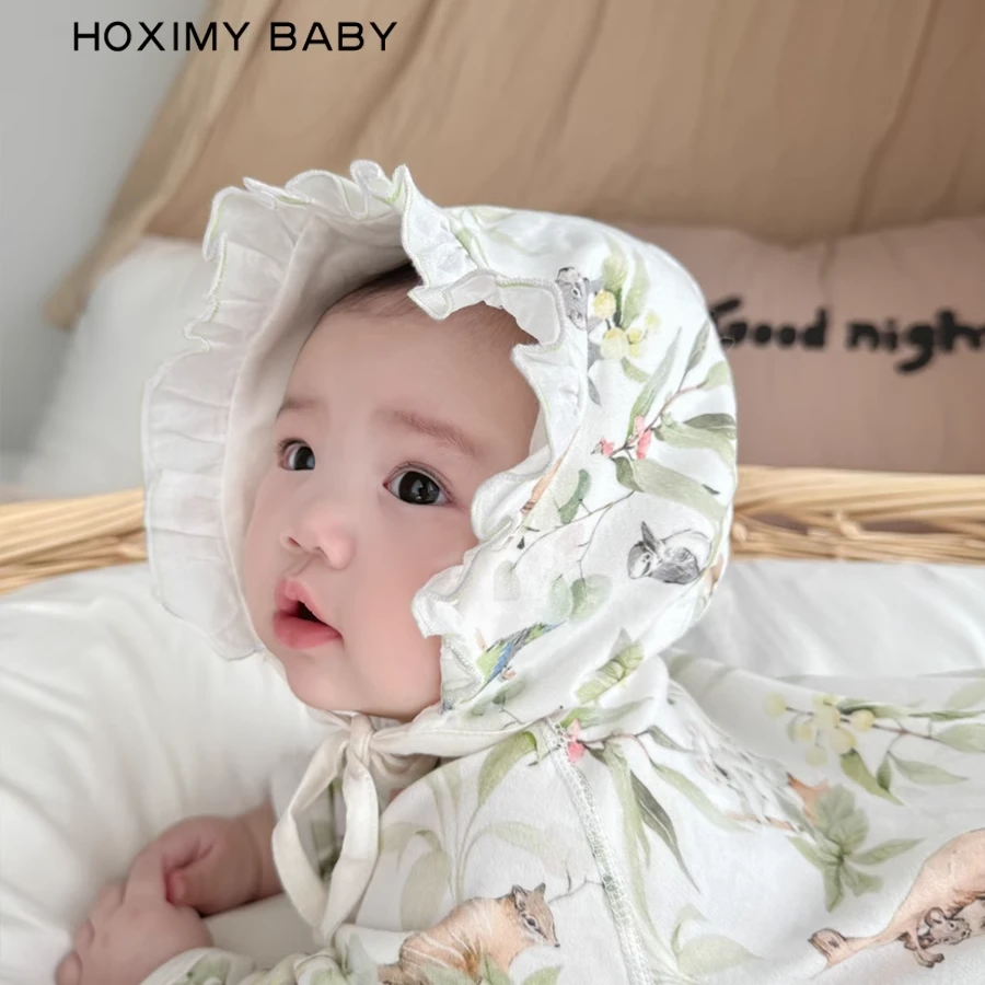 婴儿帽子纯棉新生儿胎帽遮阳帽女童太阳帽公主帽秋冬宝宝春秋3个