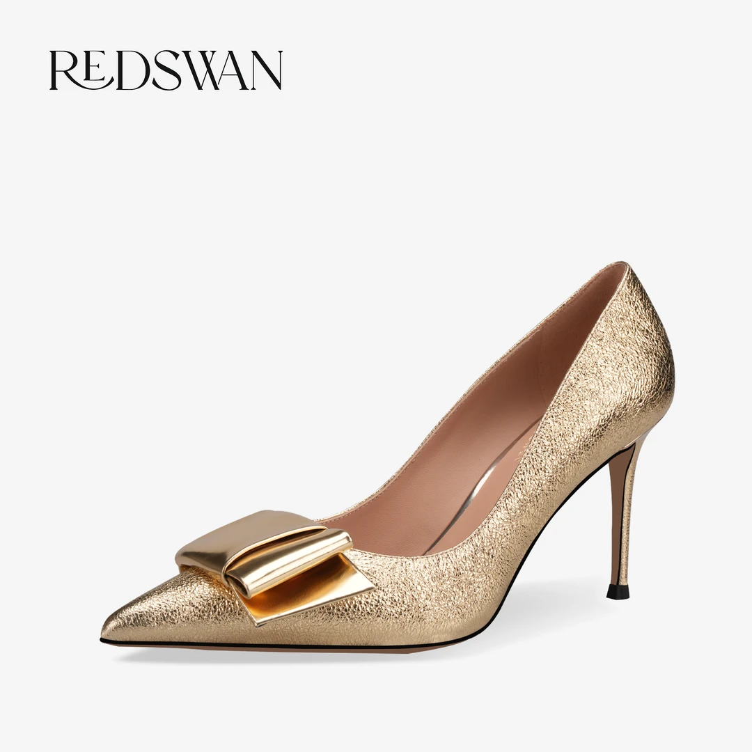 【杨红霞专属】REDSWAN浅口高跟鞋女鞋气质单鞋细跟尖头宴会金色鞋