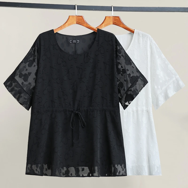 23113T喇叭袖雪纺衫女加大码女装直播夏装显瘦t恤上衣女高档洋气1