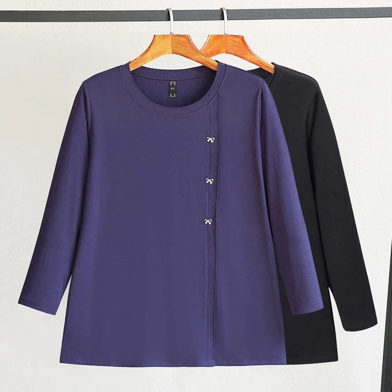 24252T抓绒加厚打底衫加大码女装胖mm秋冬装260斤圆领显瘦T恤长袖