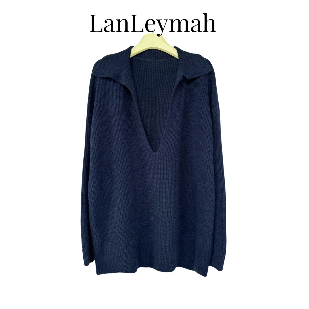 LanLeymah【翻领毛衣】慵懒宽松显瘦极简针织衫女秋冬中长款