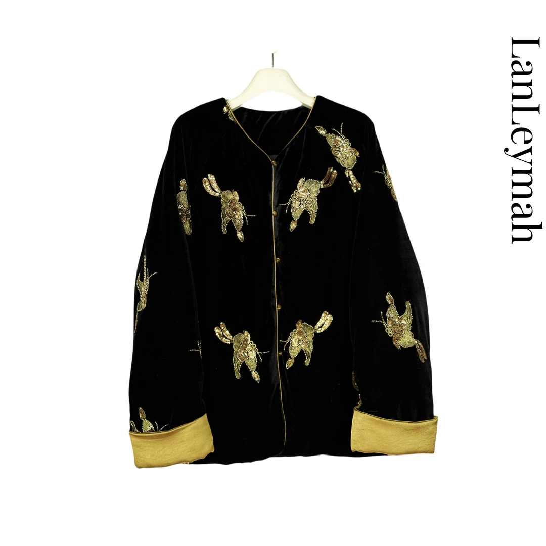 LanLeymah【绣珠蝴蝶】刺绣新中式国风棉服宽松大版棉衣冬季棉袄