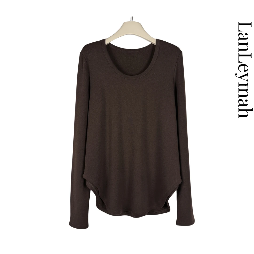 LanLeymah【加绒懒人t】秋冬打底衫百搭内搭T恤 保暖加厚宽松圆领t