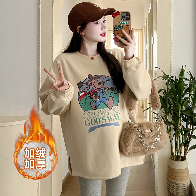 【贝贝】孕妇冬季套头加绒大码宽松显瘦减龄感冬季加厚卫衣