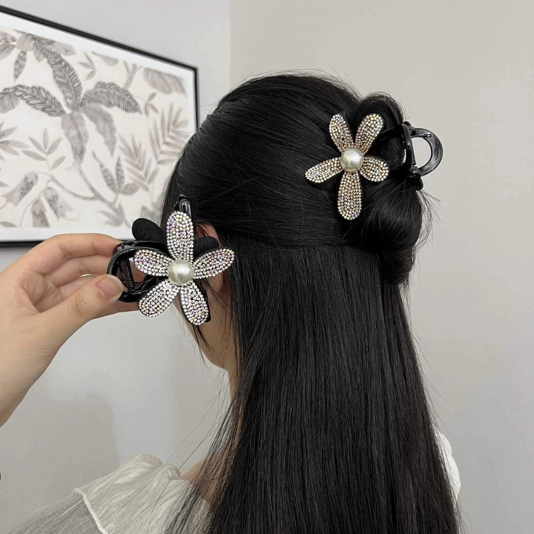 AL闪钻星光满钻花朵抓夹轻奢高级感后脑勺盘发发饰