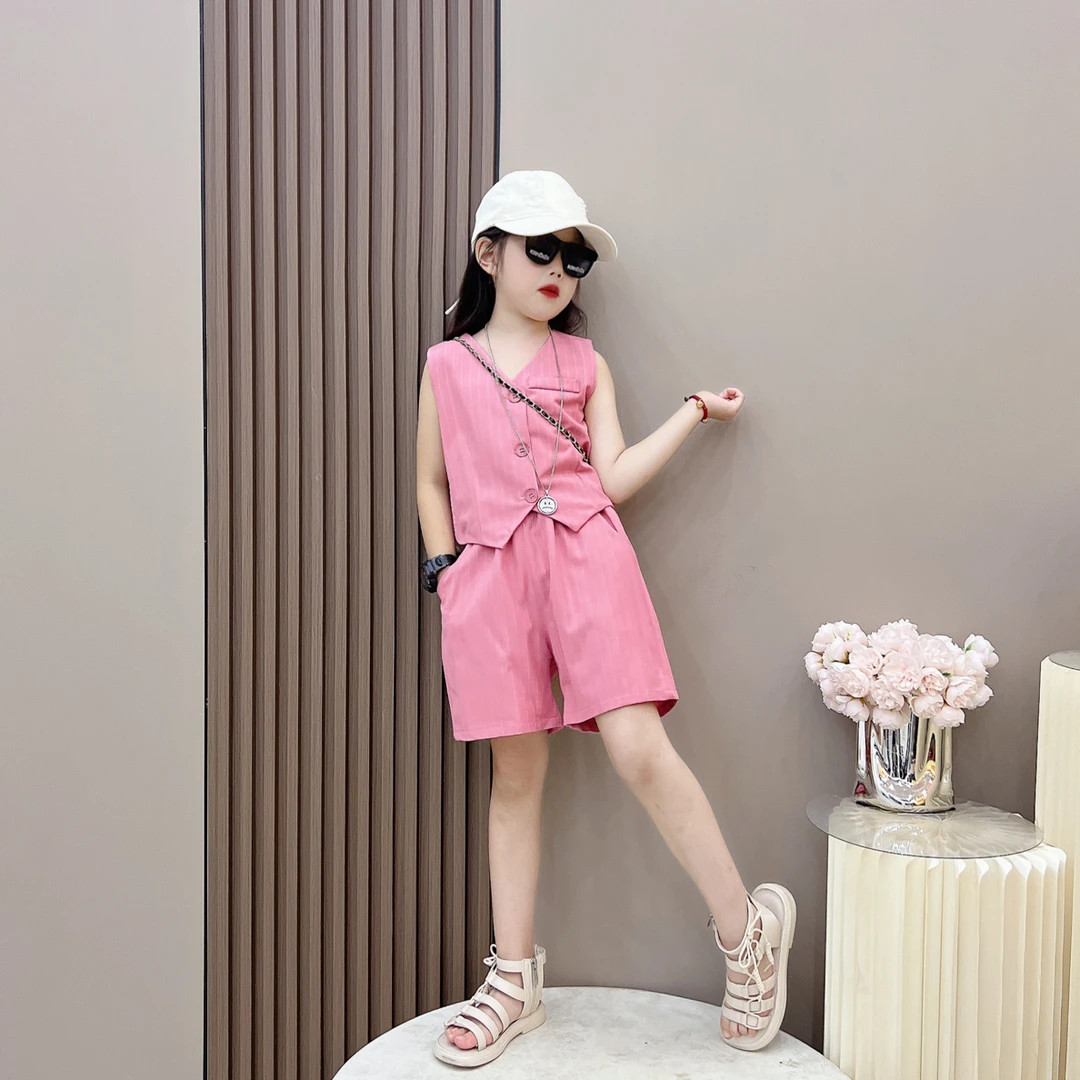 （宥暖）女童夏季韩版洋气马甲短裤套装中大童无袖显瘦薄款两件套