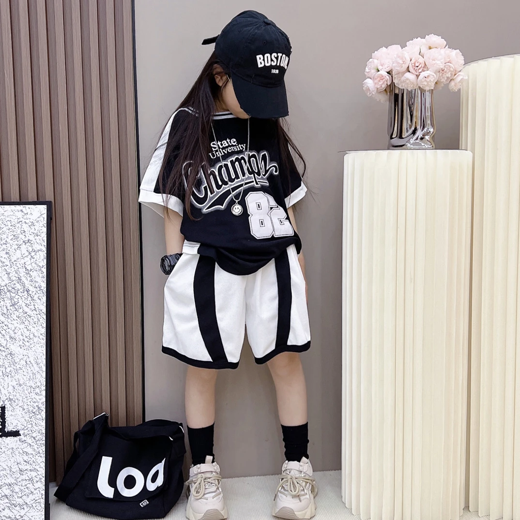 儿童夏季洋气休闲宽松运动两件套中大男女童棉套装（120-170）