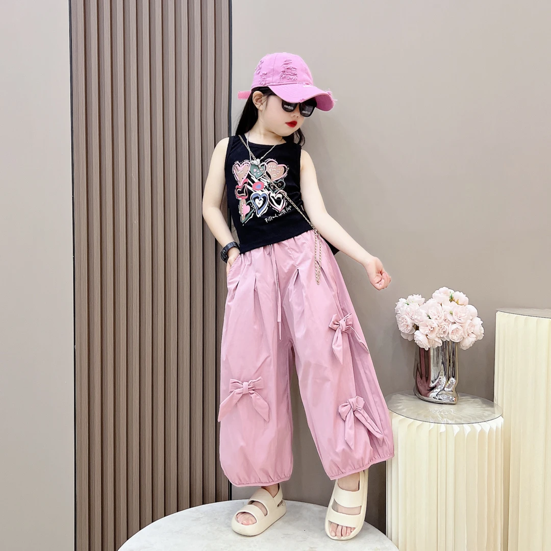 （幼暖）女童夏季多巴胺设计感宽松阔腿裤潮中大童速干裤时髦背心