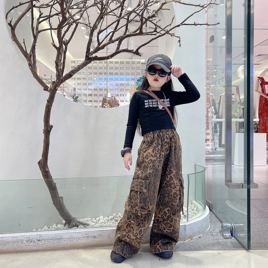 女童秋季潮酷洋气百搭工装裤中大童休闲时髦阔腿裤束脚长裤潮