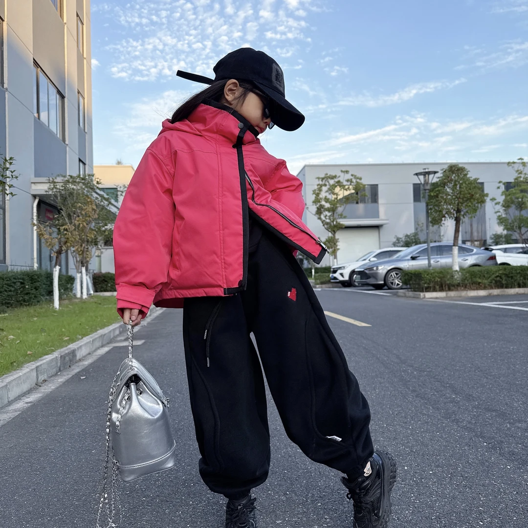 女大童潮酷棉衣2024新款洋气冬装初中生韩版时髦外套棉服女孩