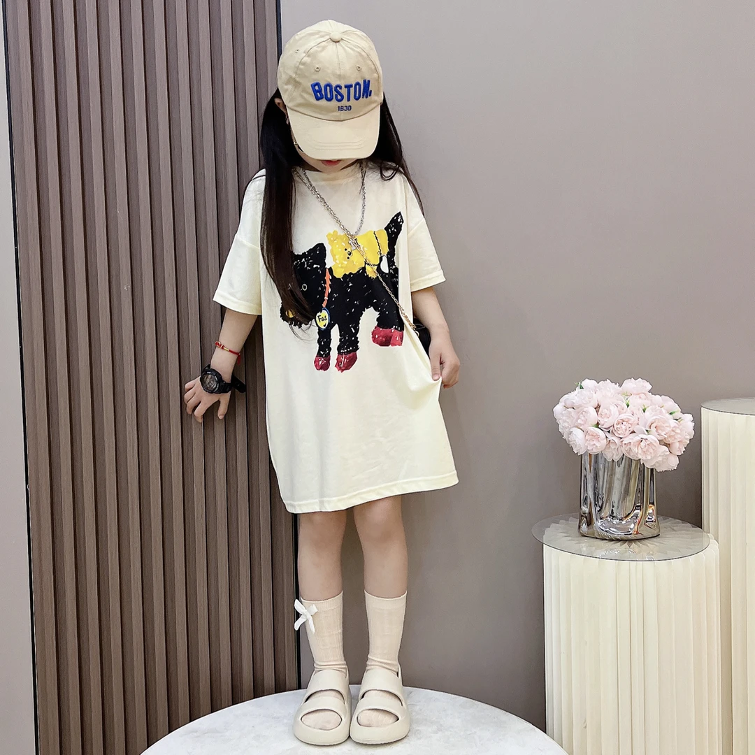 （宥暖）女童夏季韩版短袖T恤女孩休闲洋气宽松大T裙潮