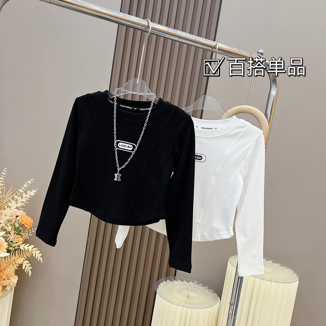 女童春秋季百搭洋气短款打底衫潮