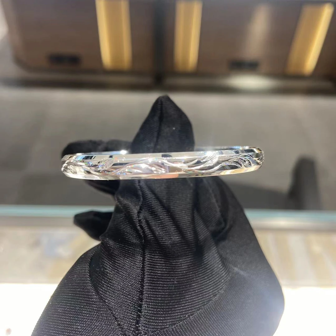 足银手镯 蛇年精品足银999.9炫彩卷草纹手工开口手镯送女友送闺蜜