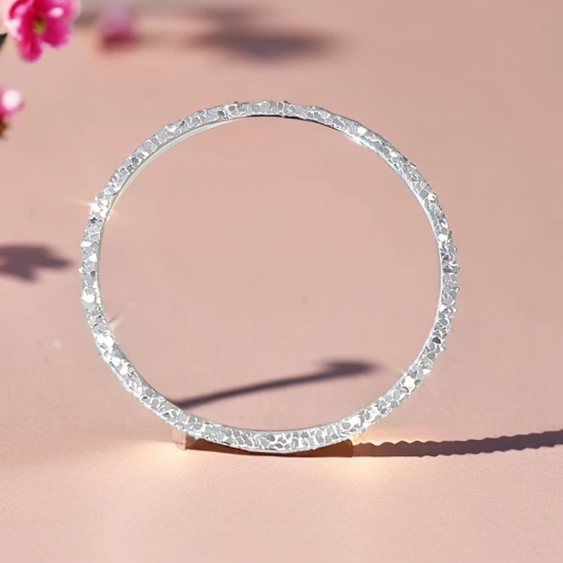 足银手镯 足银999碎冰冰3.5mm开口手镯女款时尚百搭精美节日礼物