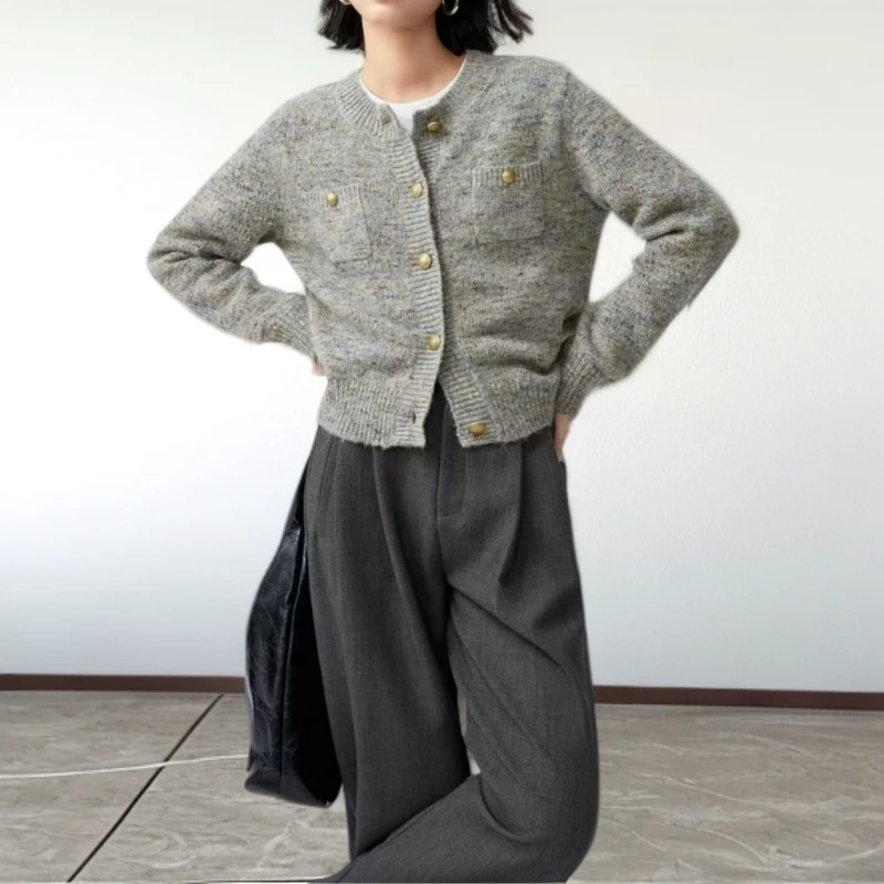 小香同款气质针织衫 2024秋冬新款复古圆领单排扣毛衣 百搭外套简