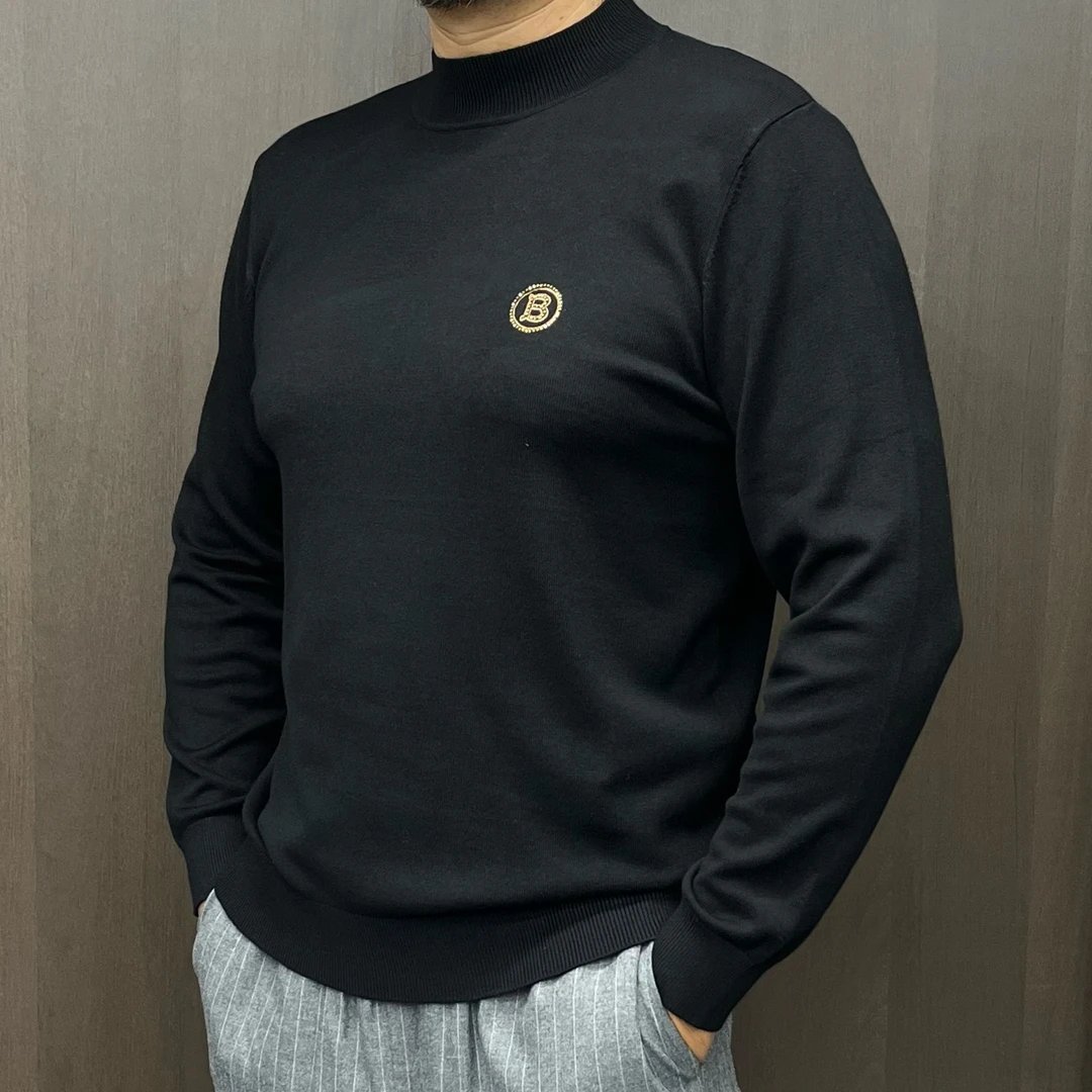 2319欧货男士秋冬针织平纹商务休闲百搭圆领长袖