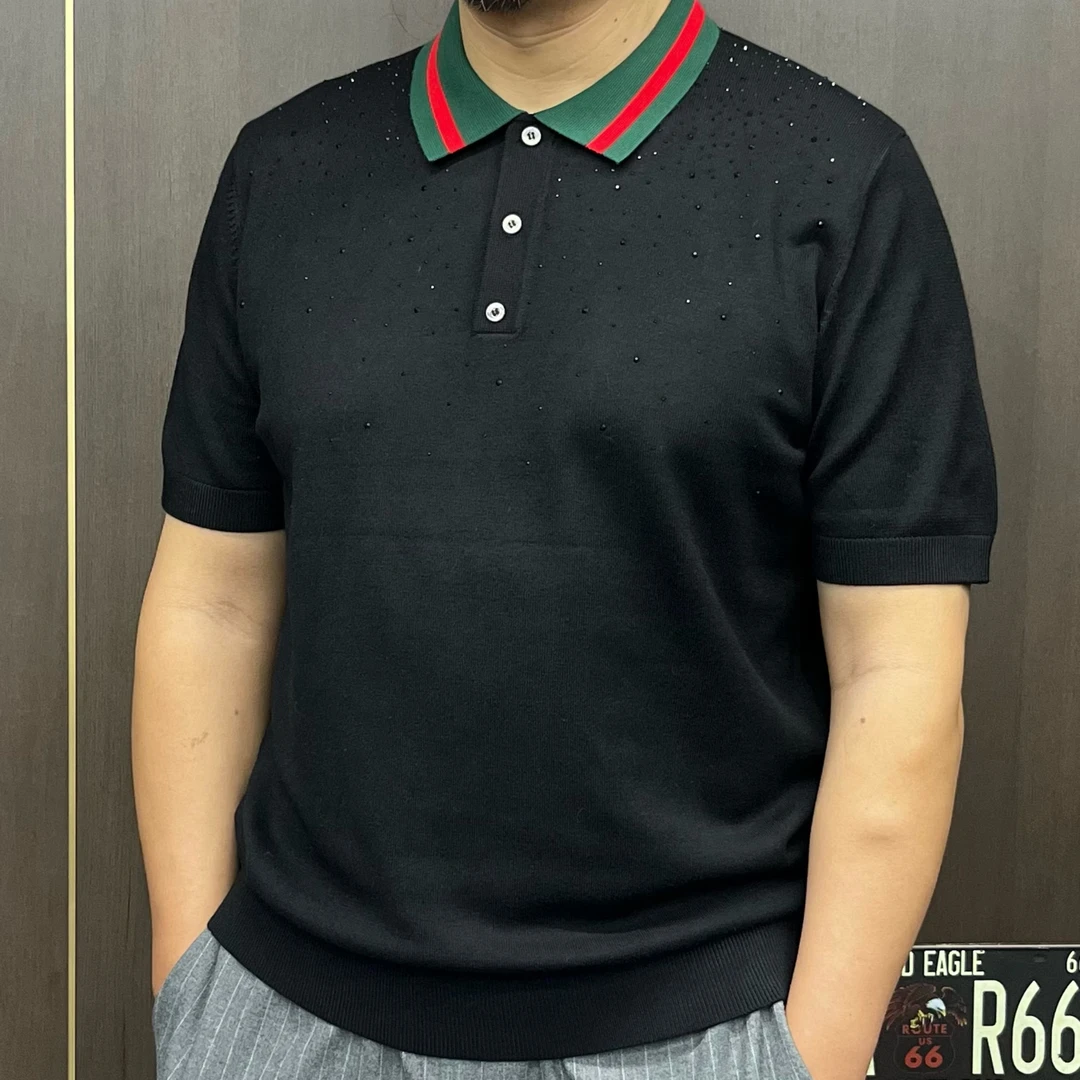 2337男士秋冬针织平纹商务经典时尚休闲简约百搭纯色翻领半袖