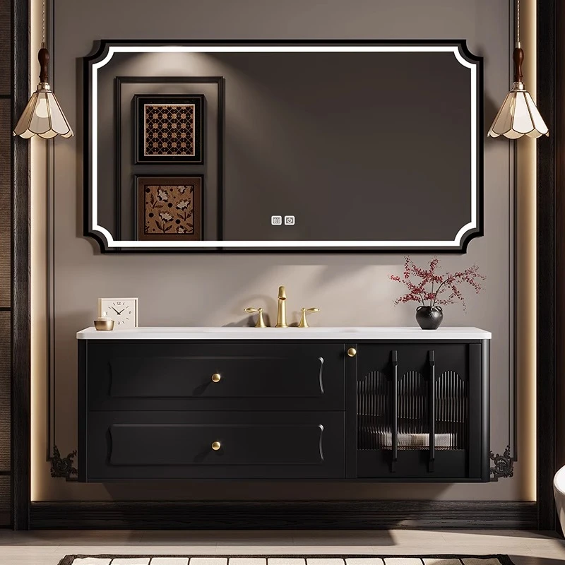 浴室柜洗漱台吊柜陶瓷一体盆岩板无缝盆浴室柜组合洗脸盆