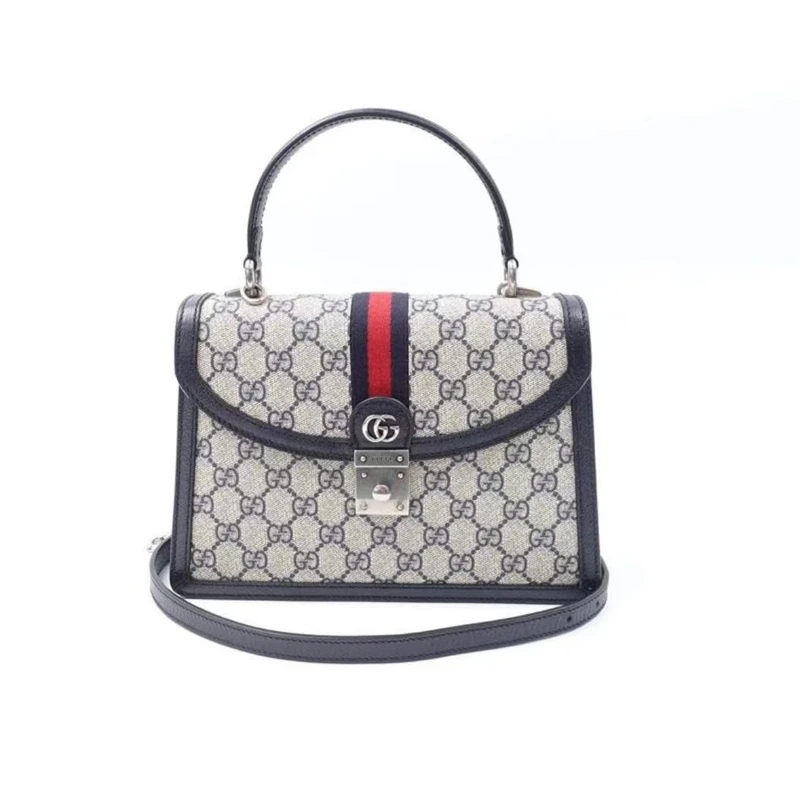 95新 GUCCI/古驰  乌木色拼蓝色 手提包
