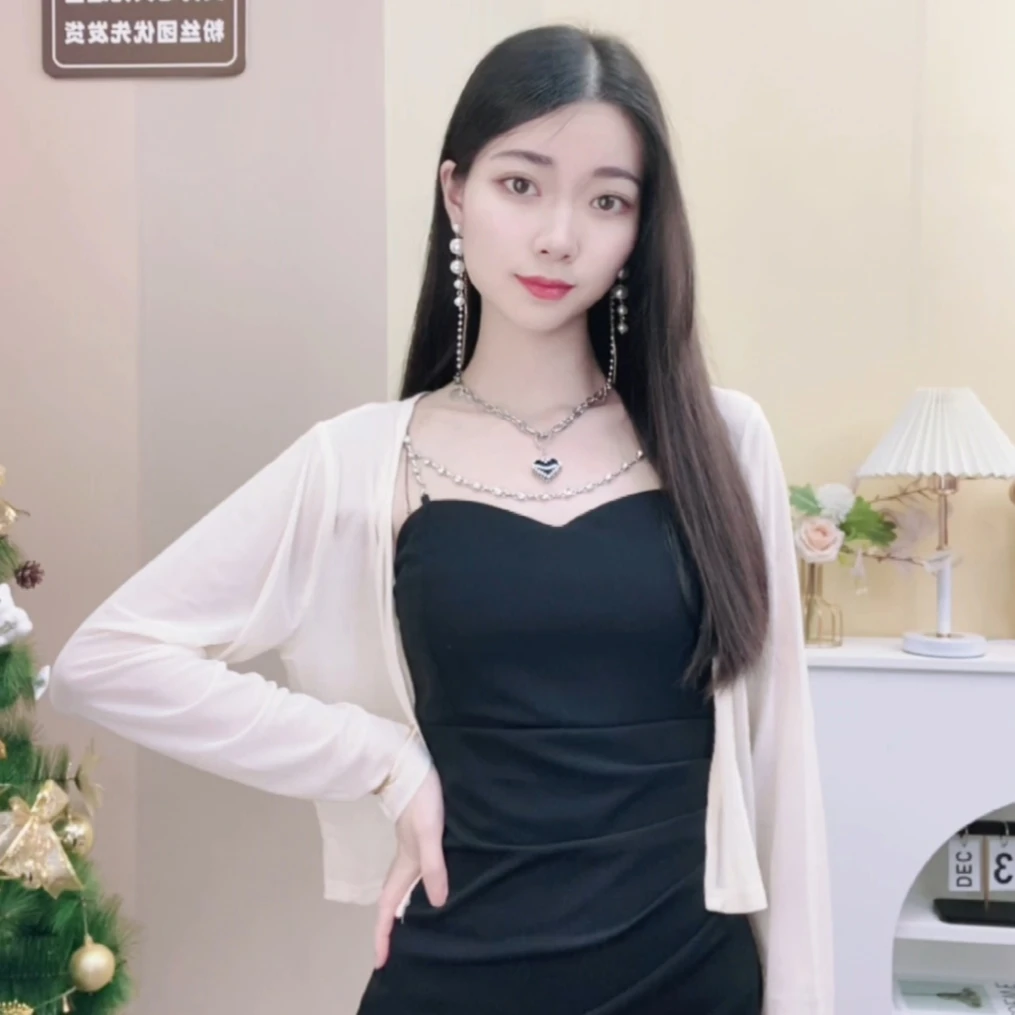 【同款网纱披肩】夏季冰丝网纱防晒开衫配吊带裙小坎肩短外套2024