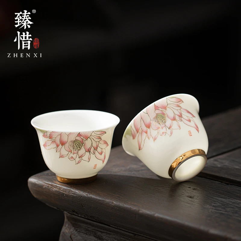 臻惜羊脂玉白瓷茶杯品茗杯家用陶瓷主人杯功夫茶具茶盏喝茶小单杯