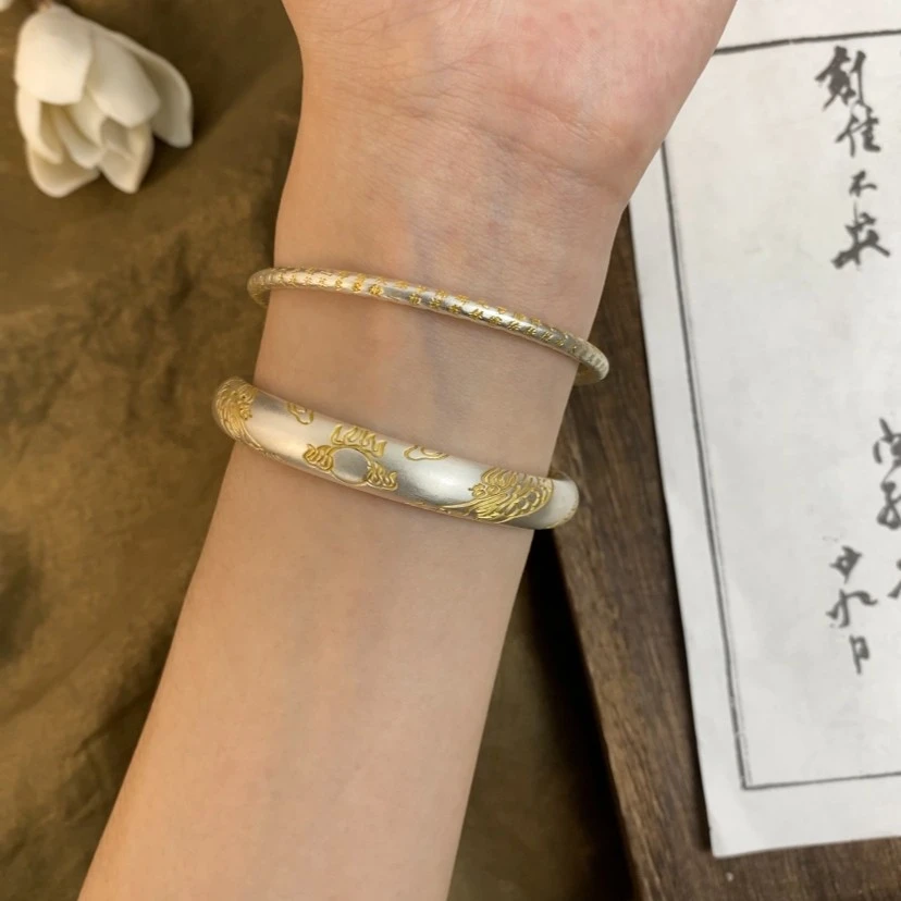 足银手镯 燕归【心经】999.9足银实心手镯