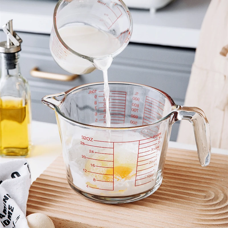 牛奶杯玻璃量杯带刻度把手大容量耐高温厨房牛奶烘焙打蛋计量杯