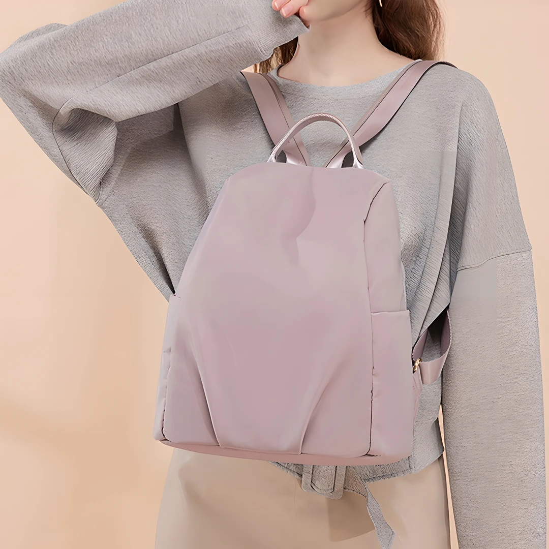 防盗双肩包女新款书包简约时尚百搭大容量纯色潮背包轻便旅行包包