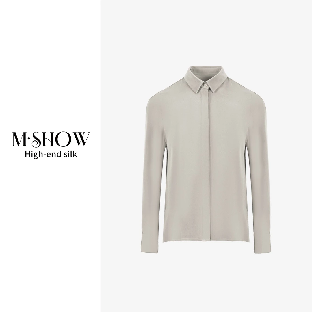 【100%桑蚕丝】32姆米重绉重磅桑蚕丝小方领长袖真丝衬衫8983C