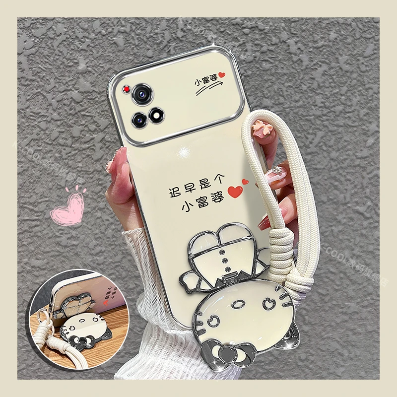 适用vivoy52s手机壳小富婆猫咪补妆镜支架手机壳外壳时尚潮流全包