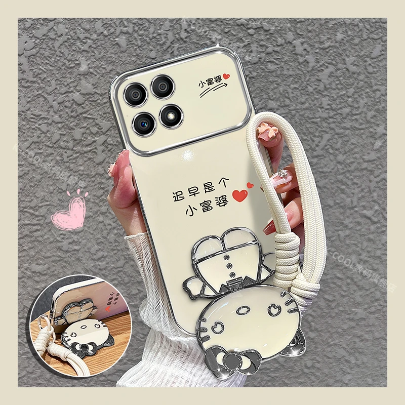 适用红米k70至尊版手机壳小富婆猫咪补妆镜支架手机壳女外壳时尚