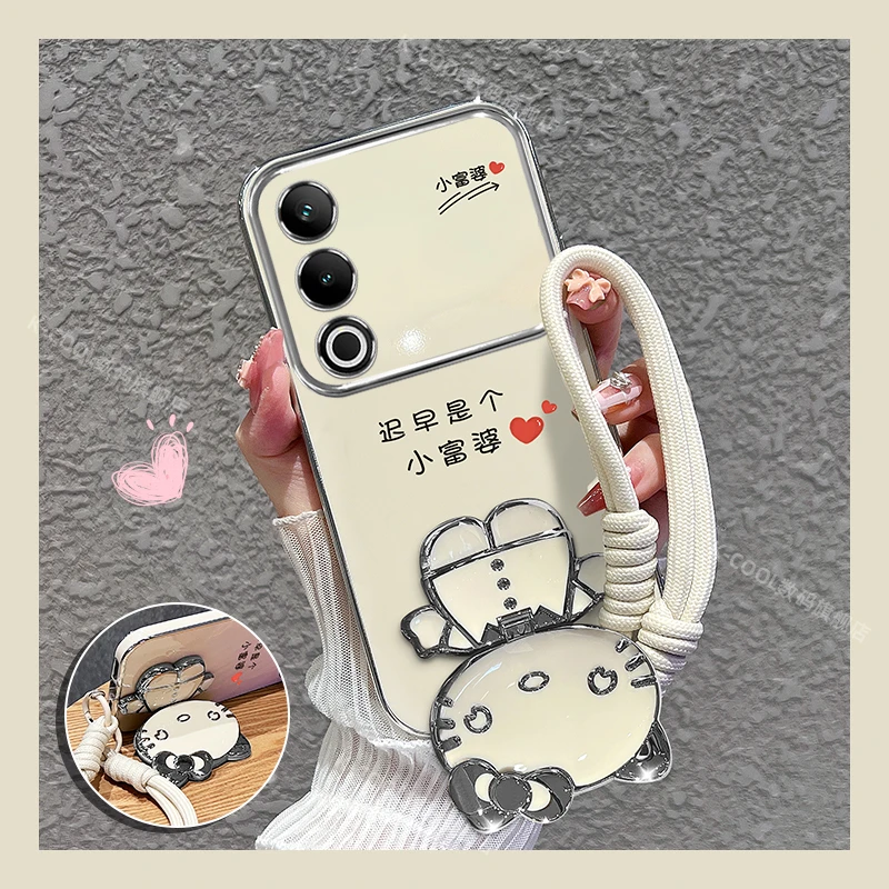 适用一加ACE3v手机壳小富婆猫咪补妆镜支架手机壳女外壳潮流时尚